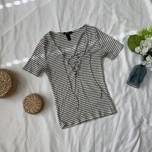 Forever 21 Black and White Striped Ribbed Crop Top